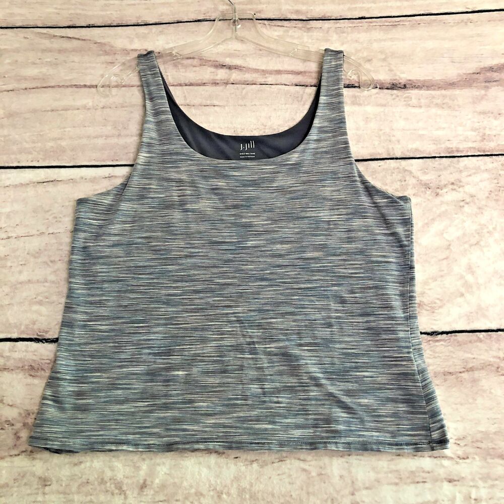 J Jill Tops XL Heathered Blue Gray Built In Shelf Bra Tank Sleeveless Cotton